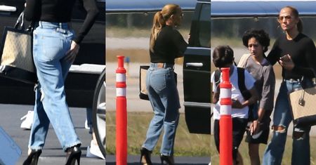 Jennifer Lopez w podartych dżinsach i MEGASZPILKACH wsiada z dziećmi na pokład prywatnego samolotu (ZDJĘCIA)