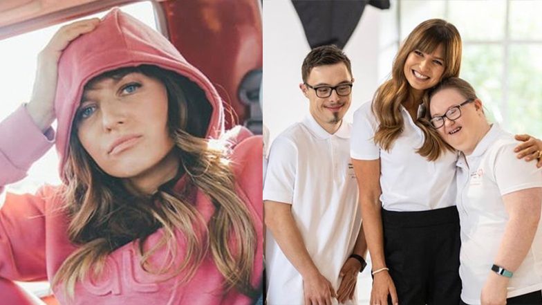 Anna Lewandowska pozuje z chorymi na zespół Downa
