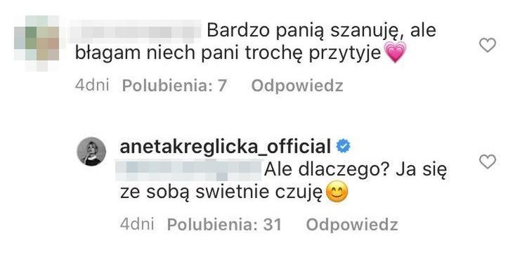 Aneta Kręglicka broni swojej szczupłej sylwetki