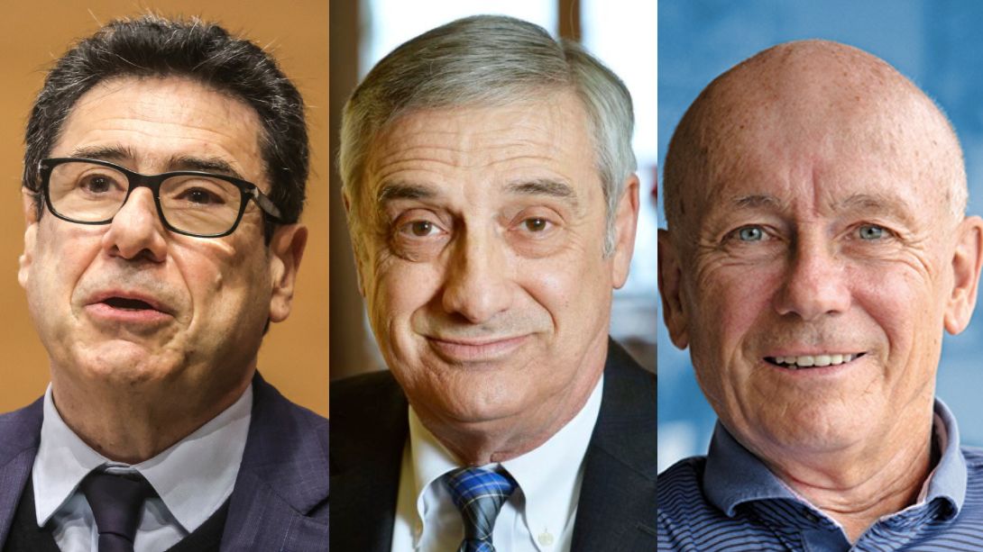 Od lewej: Philippe Aghion, Joel Mokyr i Peter Howitt