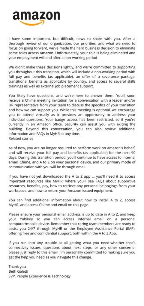 list do pracowników Amazona