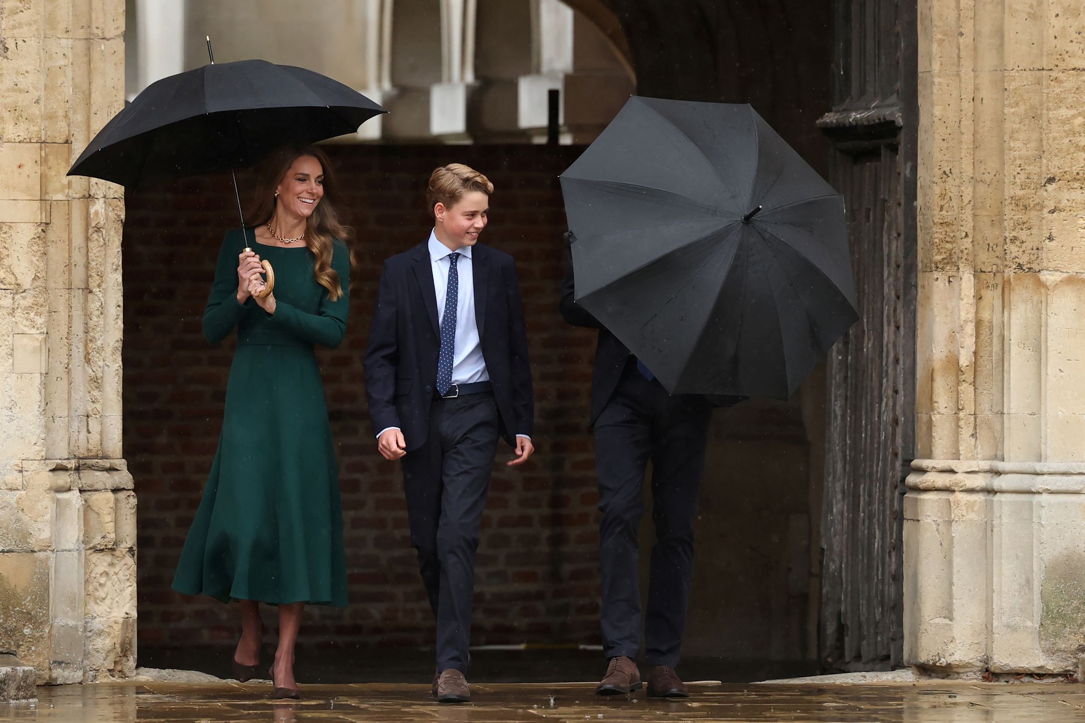 Prince George Of Cambridge Begins Eton Education
ETON, ENGLAND - SEPTEMBER 8: Catherine, Princess of Wales (L) and Prince William, Prince of Wales (R) walk with their 13-year-old son, Prince George of Wales (C), as he arrives for his first day at Eton College on September 8, 2026 in Berkshire, England. (Photo by Adrian Dennis - WPA Pool/Getty Images)
WPA Pool
