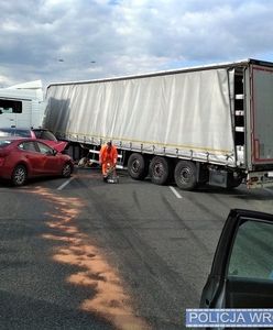 Wrocław. Fatalny wypadek na AOW. Zderzenie trzech ciężarówek i dwóch samochodów osobowych