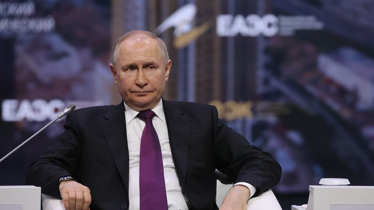 President Putin Attends The 2nd Eurasian Econimic ForumMOSCOW, RUSSIA - MAY 24: (RUSSIA OUT) Russian President Vladimir Putin grimases during the 2nd Eurasian Economic Forum on May 24, 2023, in Moscow, Russia. Leaders of Russia, Belarus, Kazakhstan, Kyrgyzstan and Armenia gathered in Moscow for the Eurasian Economic Forum and the Summit of Eurasian Economic Union (EAEU). (Photo by Contributor/Getty Images)Contributor