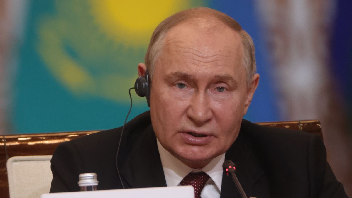 ASTANA, KAZAKHSTAN - JULY 4 (RUSSIA OUT) Russian President Vladimir Putin speeches during the plenary session of the SCO Summit, July 4, 2024, in Astana, Kazakhstan.The 24th Extended Summit of Shanghai Cooperation Organization (SCO)  gathered leaders and representatives of China, Turkey, India, Belarus, Russia, Kazakhstan, Kyrgyzstan, Mongolia, Uzbekistan,Tajikistan, Pakistan, Azerbaijan, Iran, Quatar, Turmenistan, UAE, UN, CIS and SCTO. (Photo by Contributor/Getty Images)