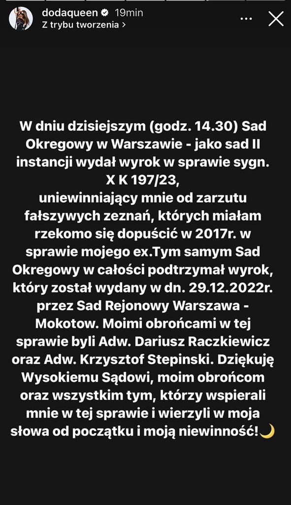 Doda komentuje wyrok sądu