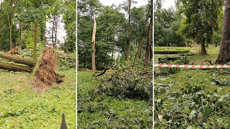 Krajobraz po nawałnicy, jaka przeszła przez Karczmiska w powiecie opolskim