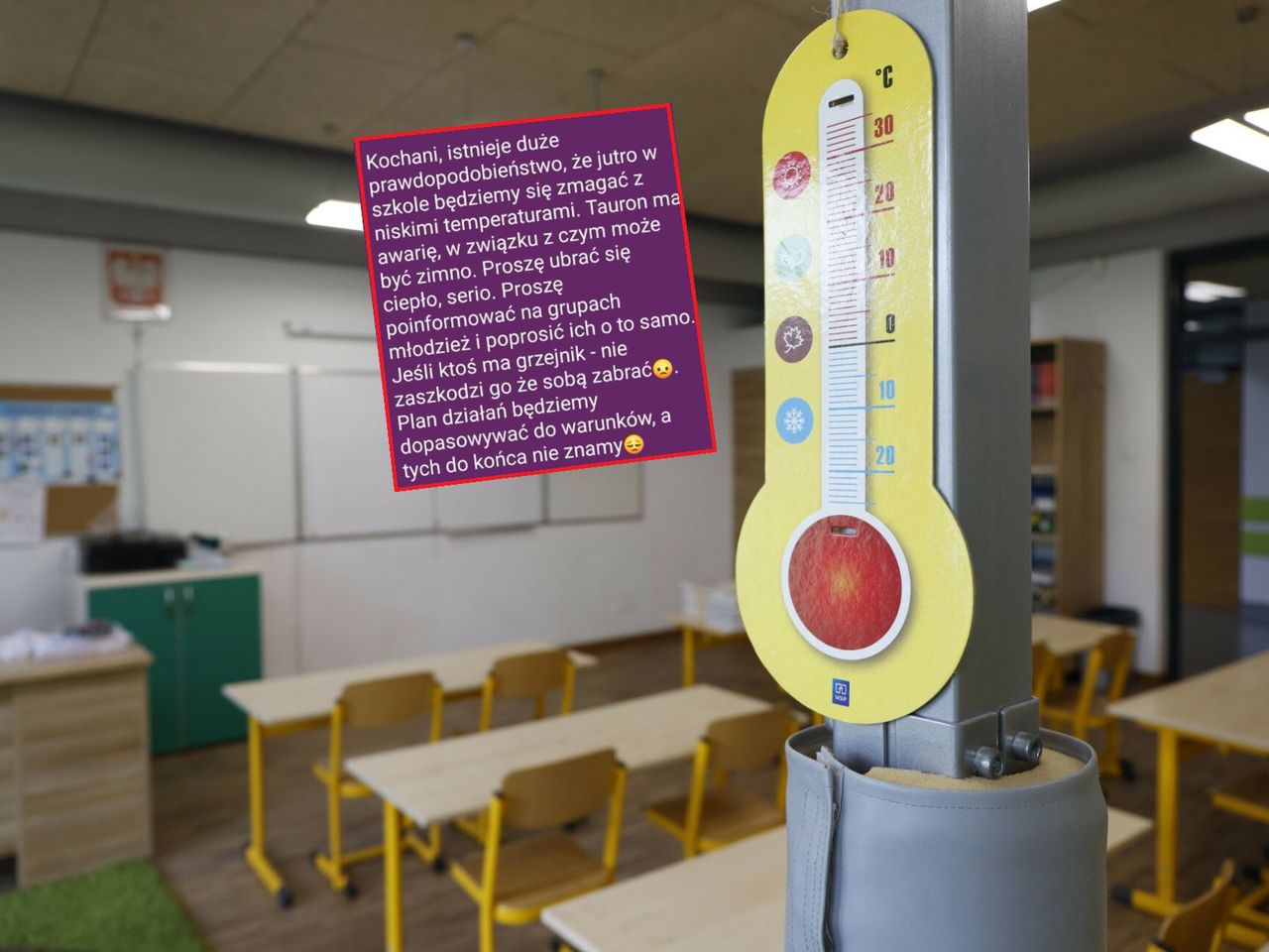 Zimno w szkole. "Jeśli ktoś ma grzejnik, nie zaszkodzi zabrać"