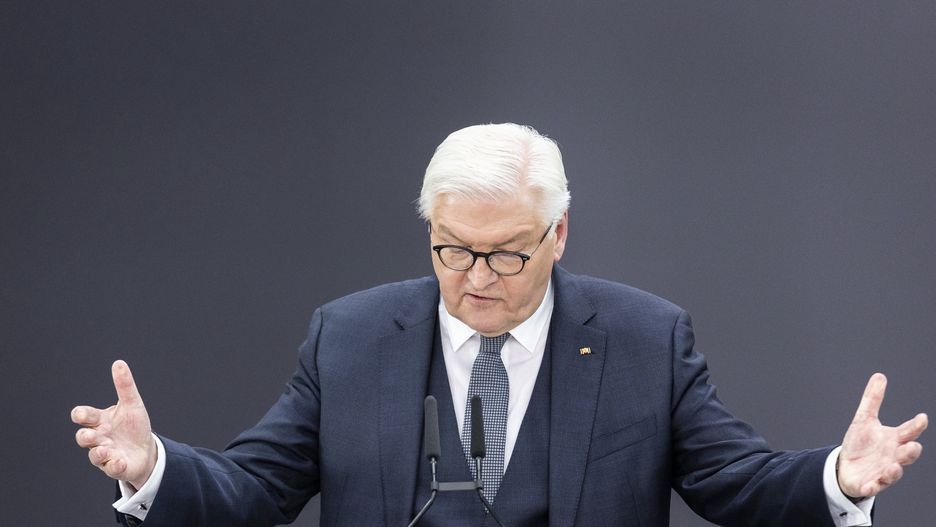 BERLIN, GERMANY - FEBRUARY 13: German President Frank-Walter Steinmeier is pictured during the Federal Assembly for electing the Federal President on February 13, 2022 in Berlin, Germany. Besides the office holder Frank-Walter Steinmeier the candidates were Gerhard Trabert, supported by The Left Party (Die Linke), Max Otte, supported by the Alternative for Germany, and Stefanie Gebauer, supported by Freie Waehler. Steinmeier was reelected in the first ballot with 1045 votes. (Photo by Florian Gaertner/Photothek via Getty Images)
