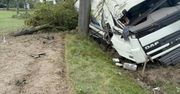 Brzechowo: Kierujący cysterną uderzył w drzewa i znaki. “Najprawdopodobniej wystrzeliła opona”