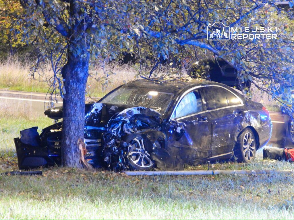 Warszawa: Pijany kierowca wjechał w filar wiaduktu, odbił się i uderzył w drzewo