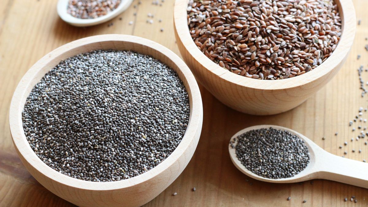 len, nasiona chia, super food, zdrowe jedzenie, miski