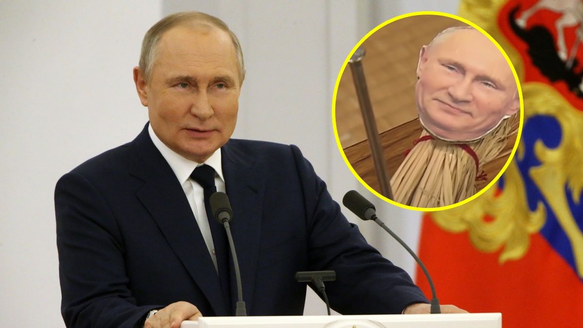 Japończycy tworzą słomiane laleczki ze zdjęciem Putina 