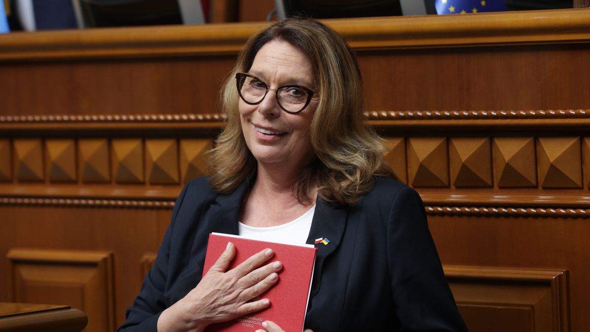 Marshal of the Senate of the Republic of Poland Malgorzata Kidawa-Blonska is addressing the Ukrainian Parliament in Kyiv, Ukraine, on May 24, 2024. (Photo by Sergii Kharchenko/NurPhoto via Getty Images)