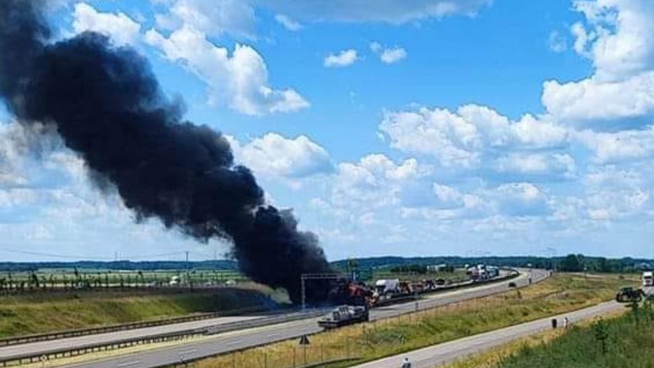 Pożar samochodu ciężarowego na S8