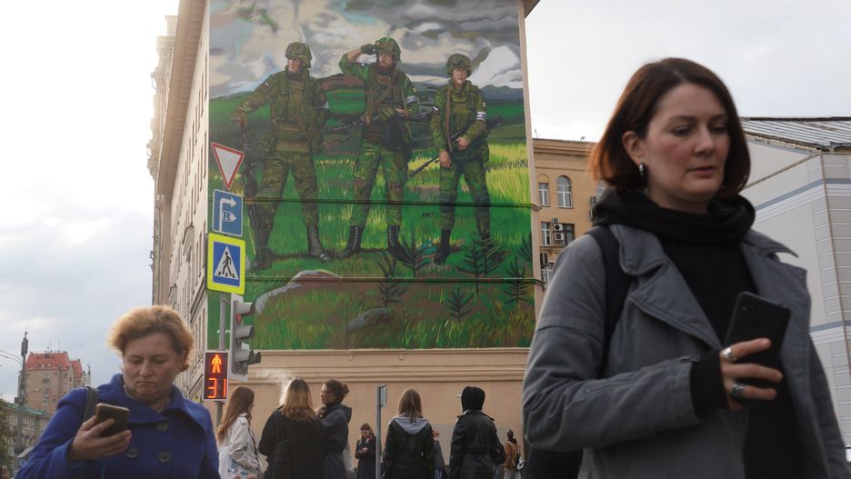 Pro-War Propaganda In Moscow
MOSCOW, RUSSIA - SEPTEMBER 22: (RUSSIA OUT)  A giant pro-war mural showing three soldiers in camouflage with weapons, emblazoned with the words "For Russia" with the letter "Z", is seen is seen on September 22, 2022, in Moscow, Russia. The sign reads: "No ". More than 500 people in Russian cities were detained duirng protest rallies against  President Putin's mobilization for against Ukraine on Wednesday. (Photo by Contributor/Getty Images)
Contributor