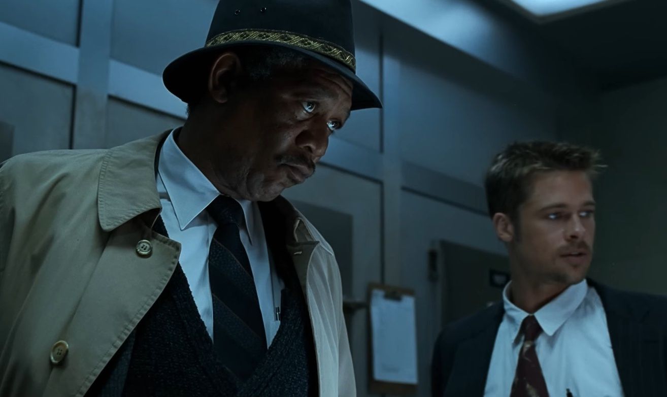 Morgan Freeman i Brad Pitt w filmie "Siedem"
