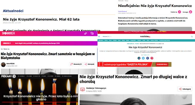 Media bez wiarygodnych źródeł informowały o śmierci Krzysztofa Kononowicza