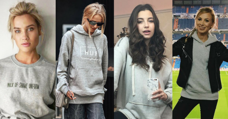 Szara bluza w stylizacjach celebrytek