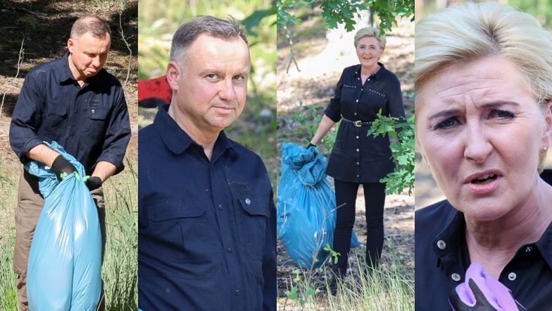 Andrzej i Agata Dudowie sprzątają las