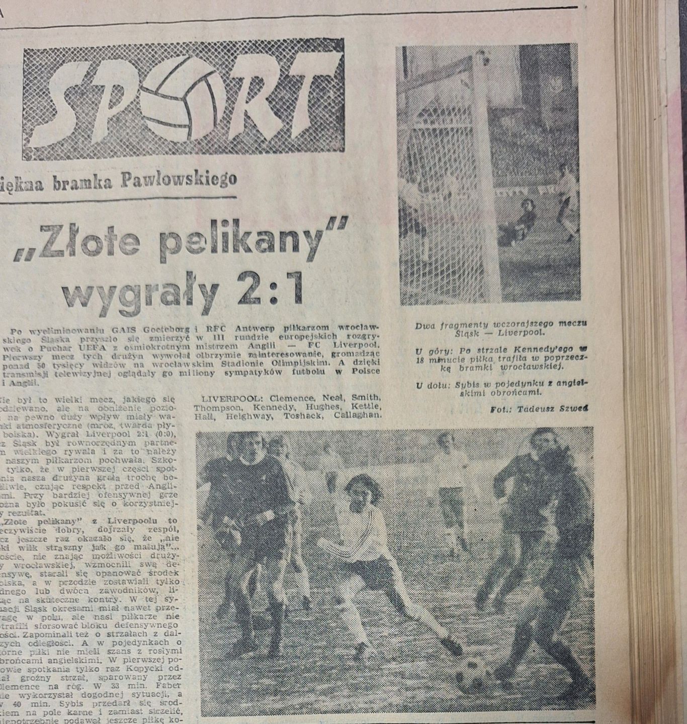 Gazeta Robotnicza o meczu Śląska z Liverpoolem.