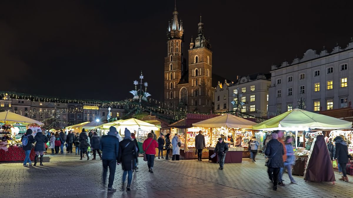 Christmas market at the Main Square of Krakow in front of the St. Mary's Basilica in night, Poland
Mikhail Markovskiy
krakow, cracow, poland, christmas, market, main, square, rynek, glowny, famous, landmark, saint, mary, basilica, church, cathedral, our, lady, xmas, angel, star, people, stand, booth, stall, kiosk, garland, city, old, town, night, evening, dusk, lights, illuminated, decoration, architecture, brick, gothic, building, facade, exterior, europe, tourism, travel, tower, christian, catholic, gifts, attraction
