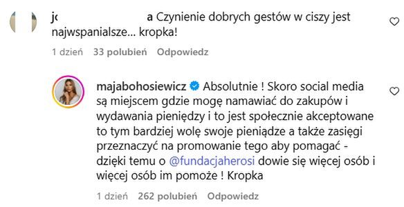Odpowiedź Mai Bohosiewicz na zaczepkę internautki