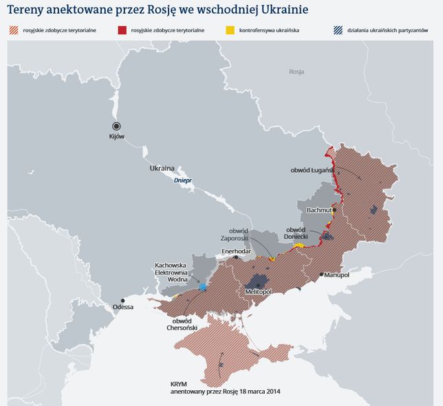 Tereny anektowane przez Rosję we wschodniej Ukrainie