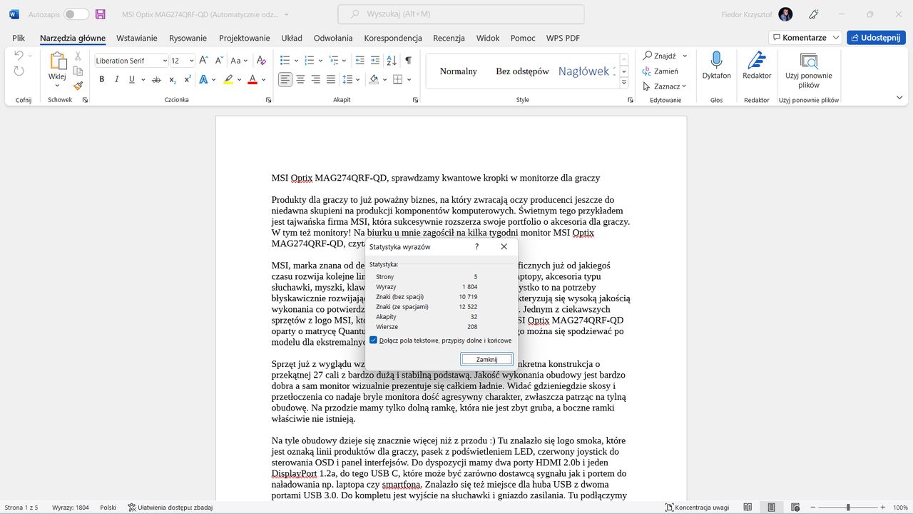 Microsoft Word: jak sprawdzić liczbę znaków?