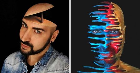 Włoski artysta zamienił swoją głowę w żywe płótno. 23 oszałamiające makijaże w wersji 3D