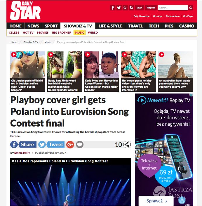 Daily Star o Kasi Moś na Eurowizji 2017