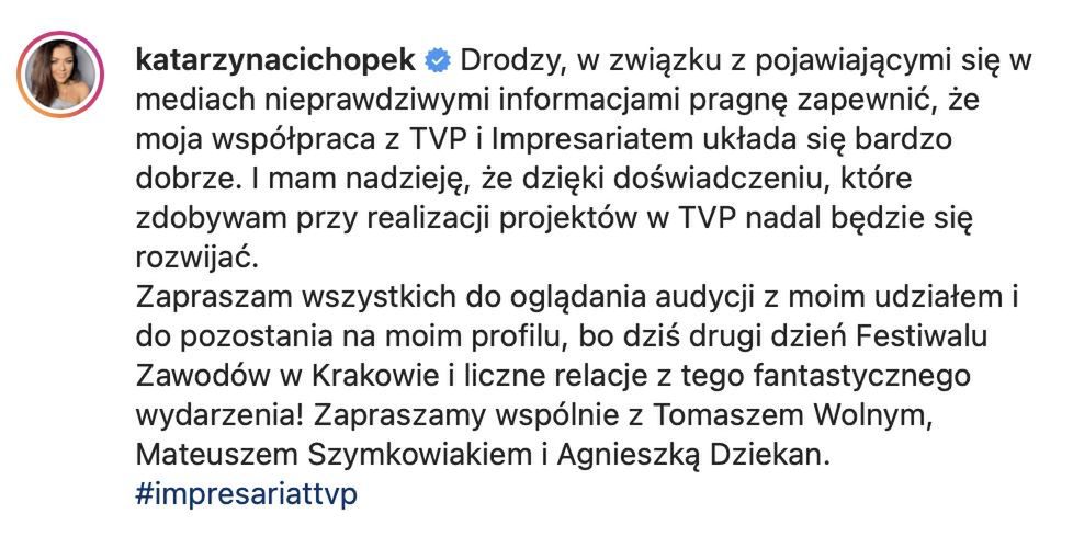 Kasia Cichopek wydała oświadczenie ws. zwolnienia z TVP