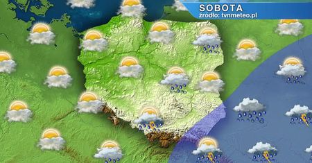 W sobotę chmury, również burzowe, i kolejne opady deszczu