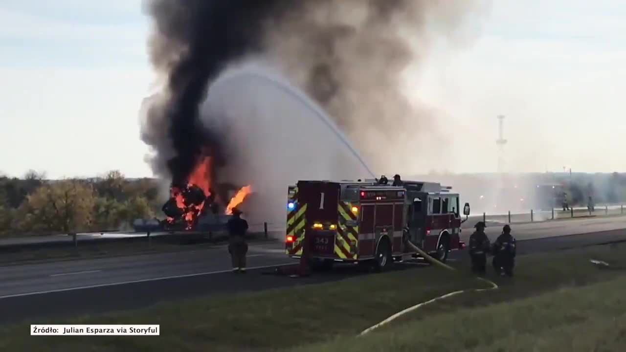Śmiertelny wypadek z udziałem ciężarówki. Wybuch butli z butanem na drodze 35W w Denton