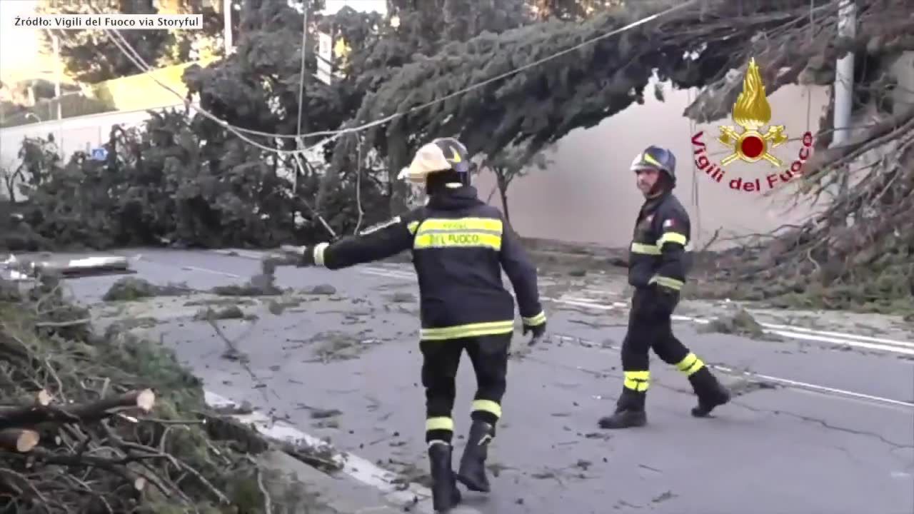 Powalone drzewa na ulicach Rzymu. Porywisty wiatr spowodował duże straty we Włoszech