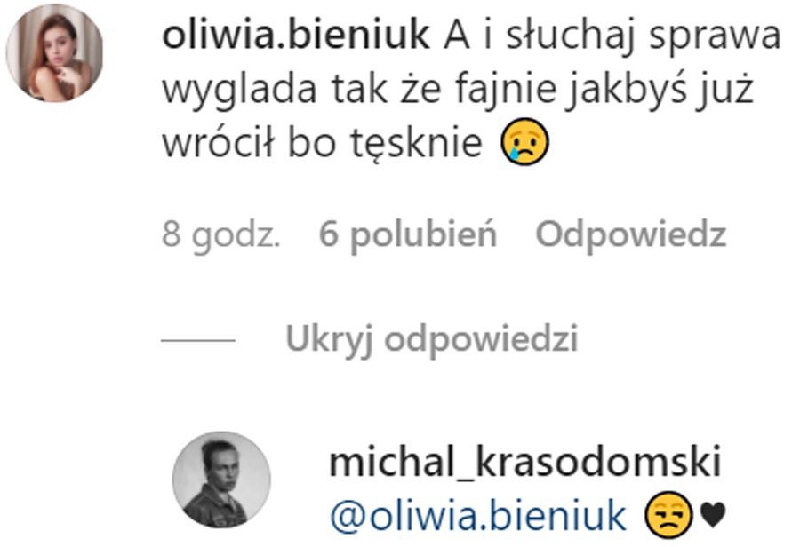 Oliwia Bieniuk tęskni za chłopakiem