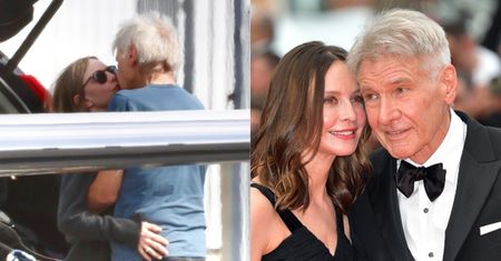 83-letni Harrison Ford migdali się z młodszą o 22 lata żoną na lotnisku. Słodziaki? (FOTO)