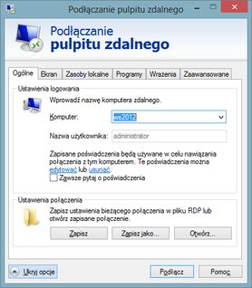 Opcje konfiguracji Pulpitu zdalnego