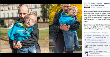 Zmarł niepełnosprawny Piotr Radoń, któremu w zbiórce pieniędzy pomógł fotograf i internauci