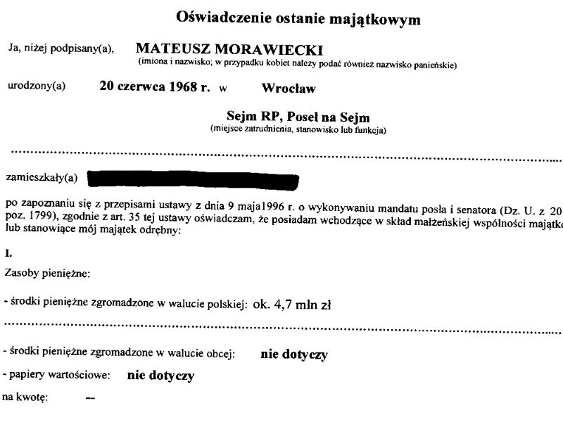 Nowe oświadczenie majątkowe Mateusza Morawieckiego