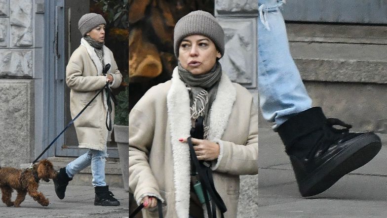 Anna Mucha na spacerze z psem