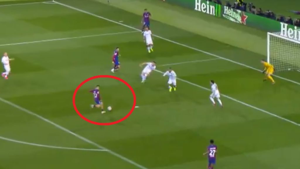 Screen / Polsat Sport / Na zdjęciu: Fermin Lopez miał hektary wolnej przestrzeni i dał prowadzenie Barcelonie w meczu z Napoli