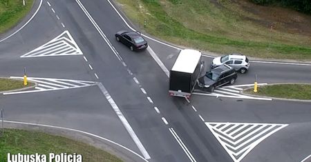 Dron przeleciał nad wypadkiem. Nagranie lubuskiej policji