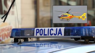 Wypadek na DK46 w Lisowie. Samochód osobowy zderzył się z motocyklistą. Wezwano śmigłowiec LPR. Dwie osoby trafiły do szpitala