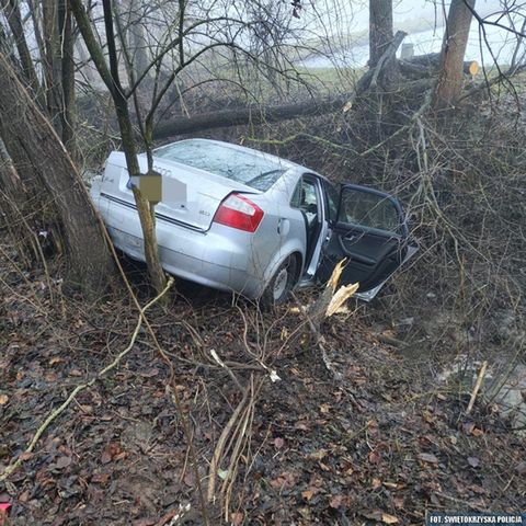 Wjechał do rowu osobowym audi i uderzył w drzewo