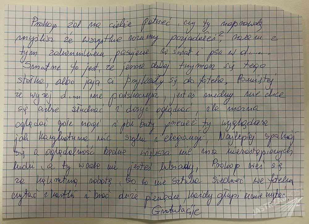 List od hejterki do Marcina Prokopa