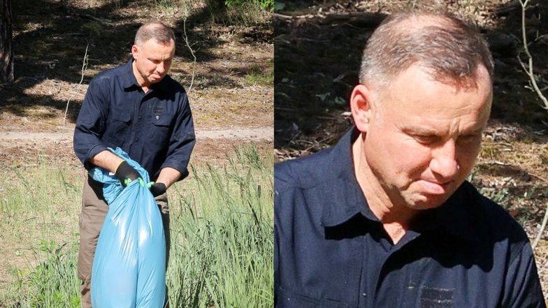 Andrzej i Agata Dudowie sprzątają las