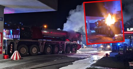Pożar na stacji paliw. Kierowca próbował sam ugasić płomienie