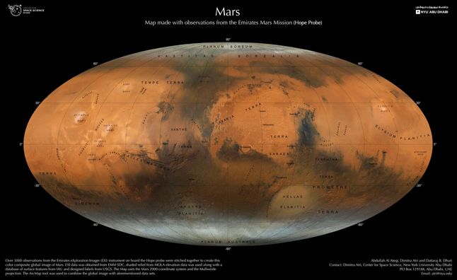 Mapa Marsa z oznaczeniami.