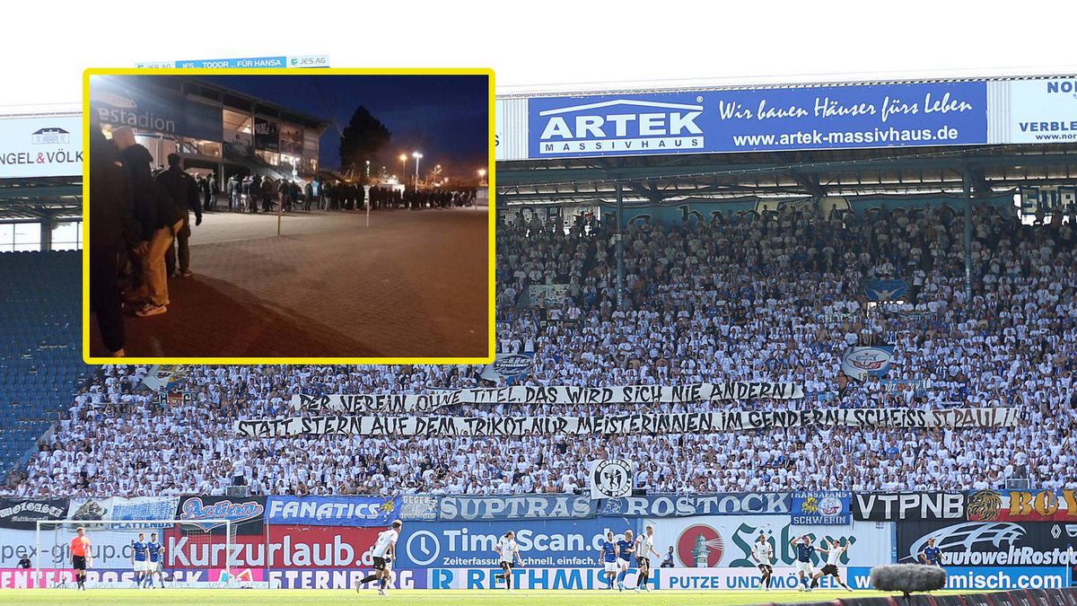 Zdjęcie okładkowe artykułu: Getty Images / Getty / Twitter: Mateusz Kasprzyk / Na zdjęciu: kibice Hansy Rostock / fani ustawiający się w kolejce po bilety